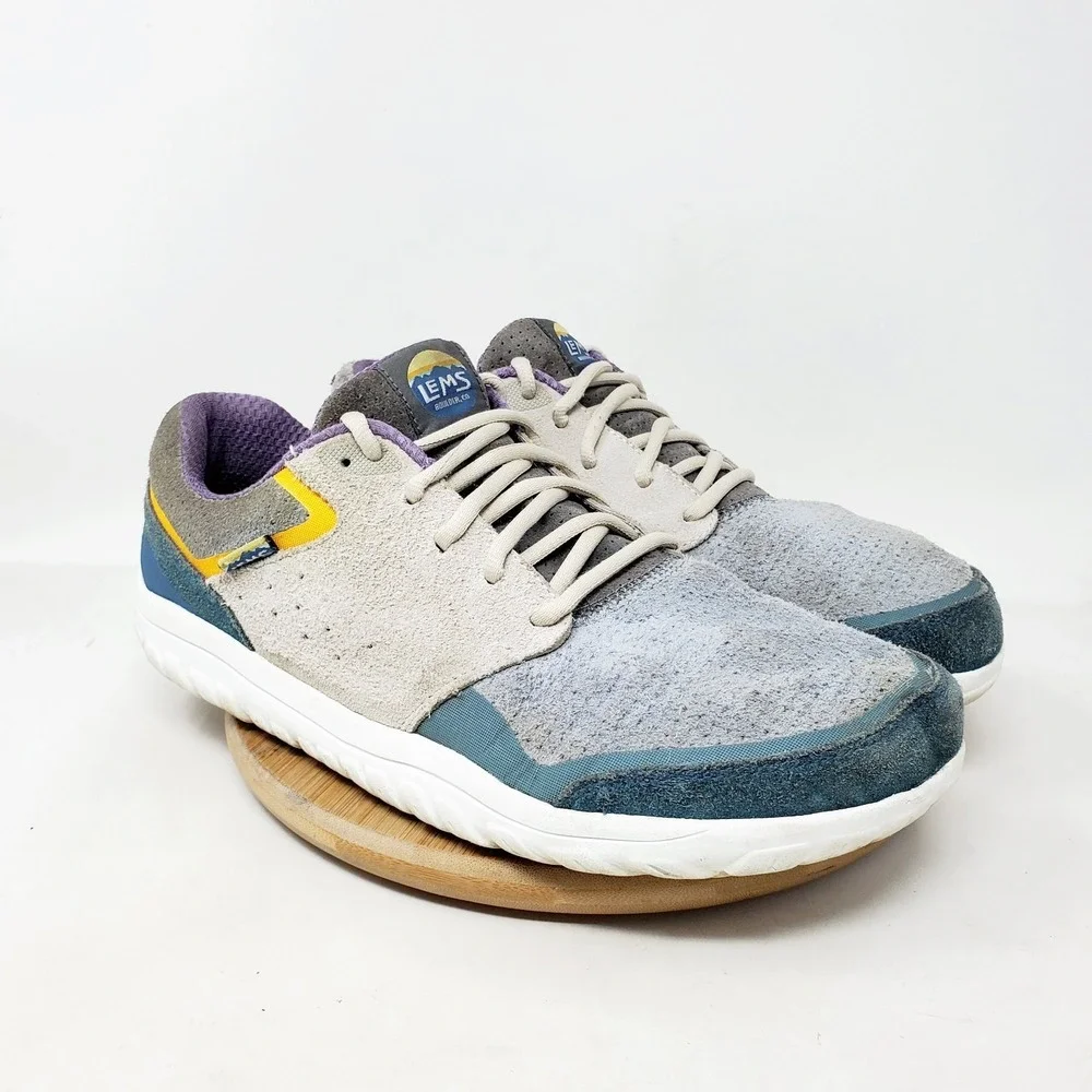 Lems Primal Zen Shoes Men 10.5 Blue Grey Suede Lace Up Low Barefoot Sneaker WORN